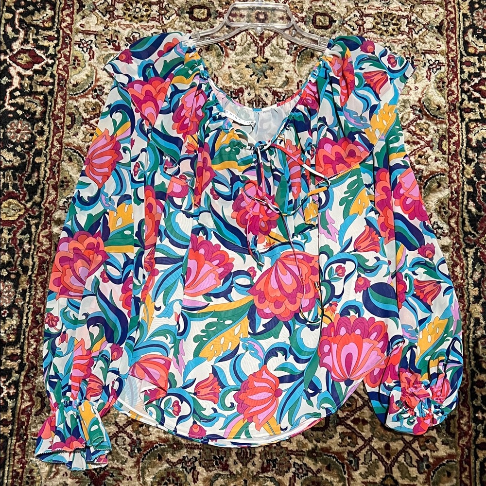 Trina Turk Multicolor Floral Peasant Blouse Size Large